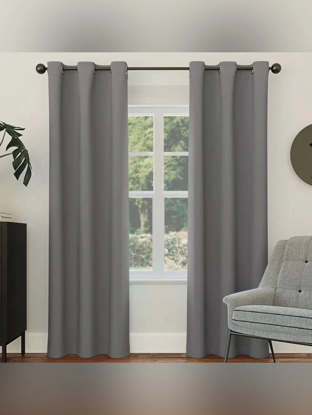 Gray Grommet Blackout Curtain Panel - Unbranded